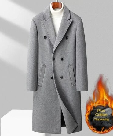 Wool content 51% Autumn and winter new men's woolen coat, double-breasted long knee-length Korean version of slim-fit wool coat,