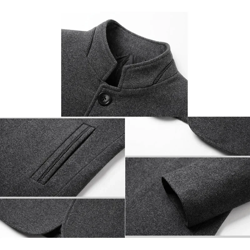 BROWON Brand Winter Coat Men Chinese Style Stand Collar Solid Coats for Men 2025 Autumn and Winter Business Casual Woolen Jacket - Image 5
