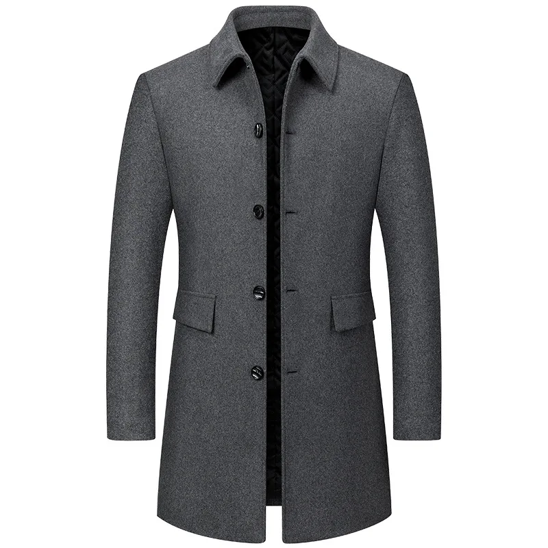Brand Winter 25% Wool Men Thick Coats Turn Down Collar Male Fashion Woolen Blend Outerwear Coats High Quality Trench Jackets Man