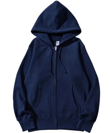 Zip Hooded men&Women Sweatshirt Navy Blue   Wear Loose  Autumn Solid Color Hoodie ﻿