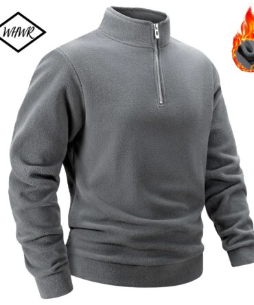2025 Men Casual Fleece Sweatshirts Tops Men Sport Classic Stand Collar Sweatshirts Men’s Quarter Zip Hoodie Basic Pullover 3XL