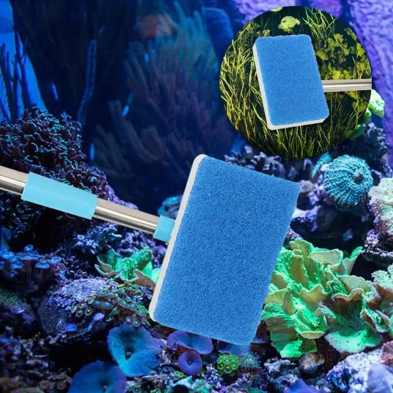 55-95cm Telescopic Handle 180° Adjust Cleaner Scrubber Aquarium Fish Tank Glass Window Algae Double-Sided Sponge Cleaning Brush - Image 4