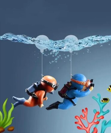 Fish Tank Diver Ornaments Landscape Decoration Aquarium Gifts Popular Floating, Hayao Miyazaki Blue Fatty with Ball and Line
