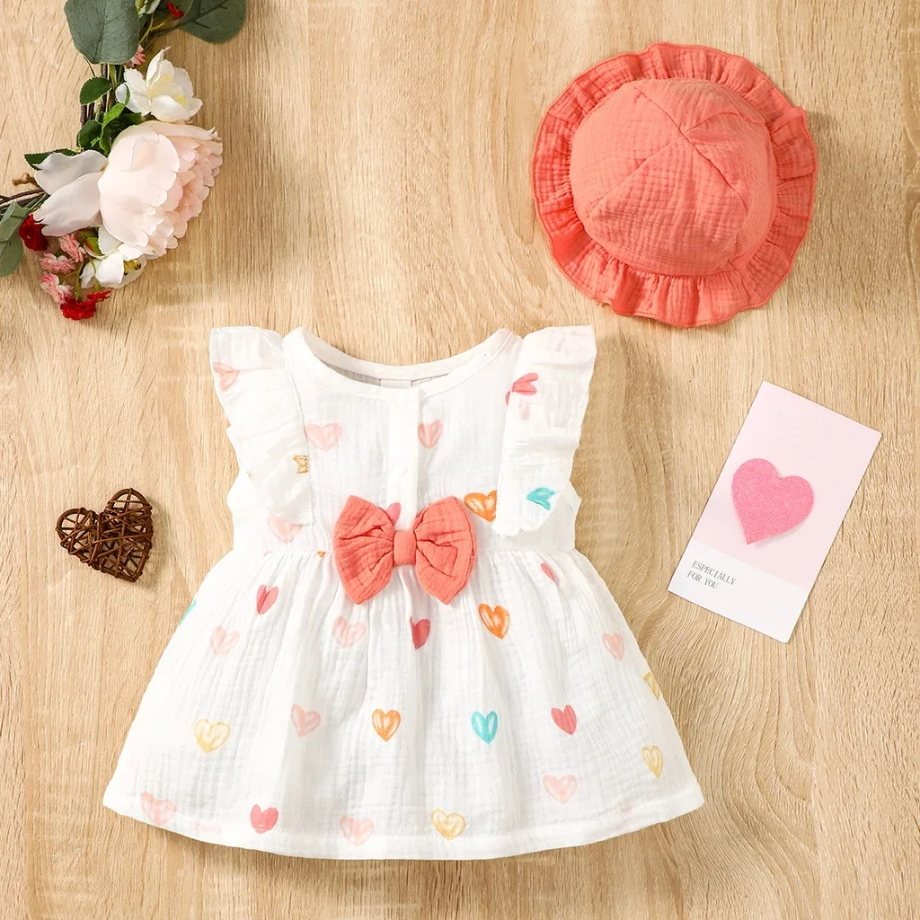 2PCS Dress Clothes Set Newborn Baby Girl Love Print Sleeveless Dress With Hat Summer Fashion Cute Wear for Infant Girl 0-9Months - Image 3
