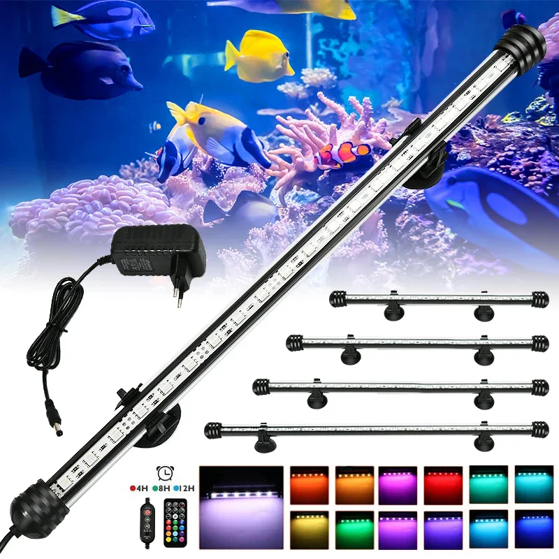 Aquarium 21 LED Light Remote Control Diving Lamp Plant Grow Lighting Underwater Fish Tank Light RGB Led Aquarium Accessories EU