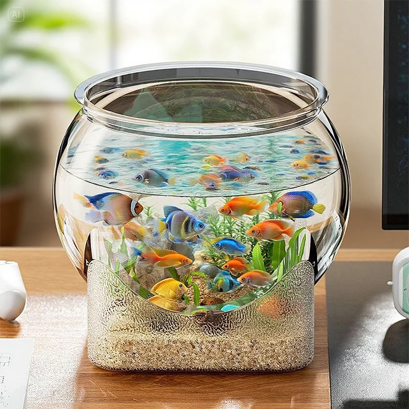 Round and Durable Transparent Aquarium, Drop-Resistant Fish Tank, Multifunctional Fish Tank, Suitable for Small Spaces, Aquarium