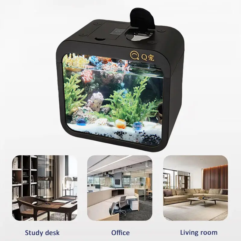 Creative LED Light Small Fish Tank Betta Transparent Goldfish Small Fish Tank Building Blocks Isolated Box - Image 3