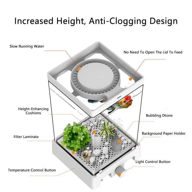 Betta Fish Tank Multifunctional Intelligent Fish Tank Temperature Control Digital Display Aquarium with RGB Ecological Light - Image 5