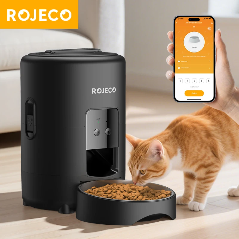 ROJECO Automatic Cat Feeder 2L Smart Pet Food Kibble Dispenser WiFi App Remote Control Dog Feeder For Pet Cat Dog Accessories