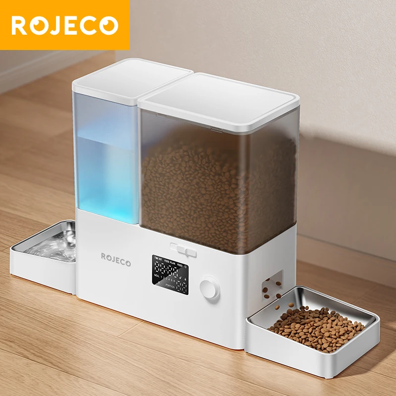 ROJECO Automatic Pet Feeder Water Fountain 8.5L Button Version Dog Food Dispenser Water Refill 2 in 1 Drinking Feeding Supplies