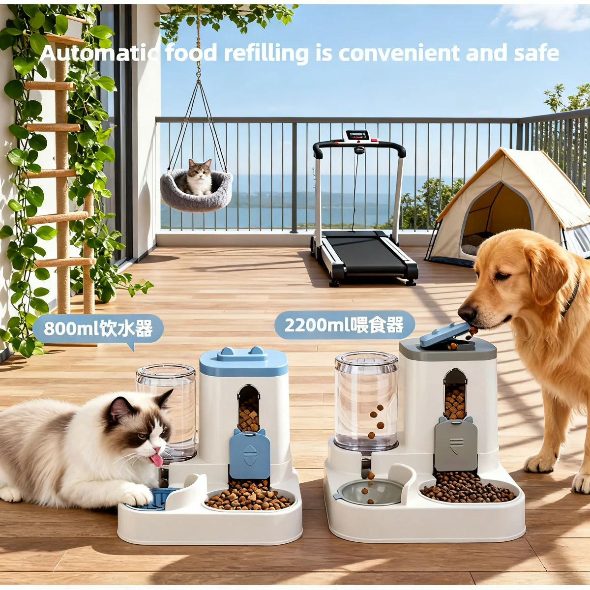 Dog & Cat Automatic Feeder & Waterer Set: Gravity Design, Leak-Proof, Spill-Proof, Anti-Slip, Easy to Clean, Built-In Food Bowl