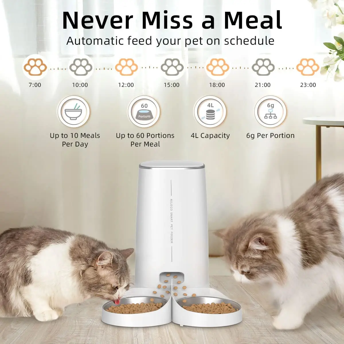 ROJECO Automatic Cat Feeder Pet Smart Cat Food Kibble Dispenser Remote Control WiFi Button Auto Feeder For Cats Dog Accessories - Image 2