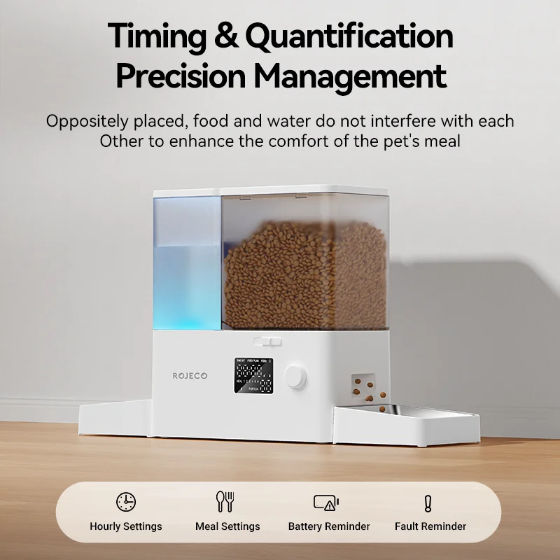 ROJECO 2In1 Automatic Pet Feeder Gravity Water Fountain 8.5L Button Version Auto Cat Kibble Dispenser with Water Refill Drinker - Image 4