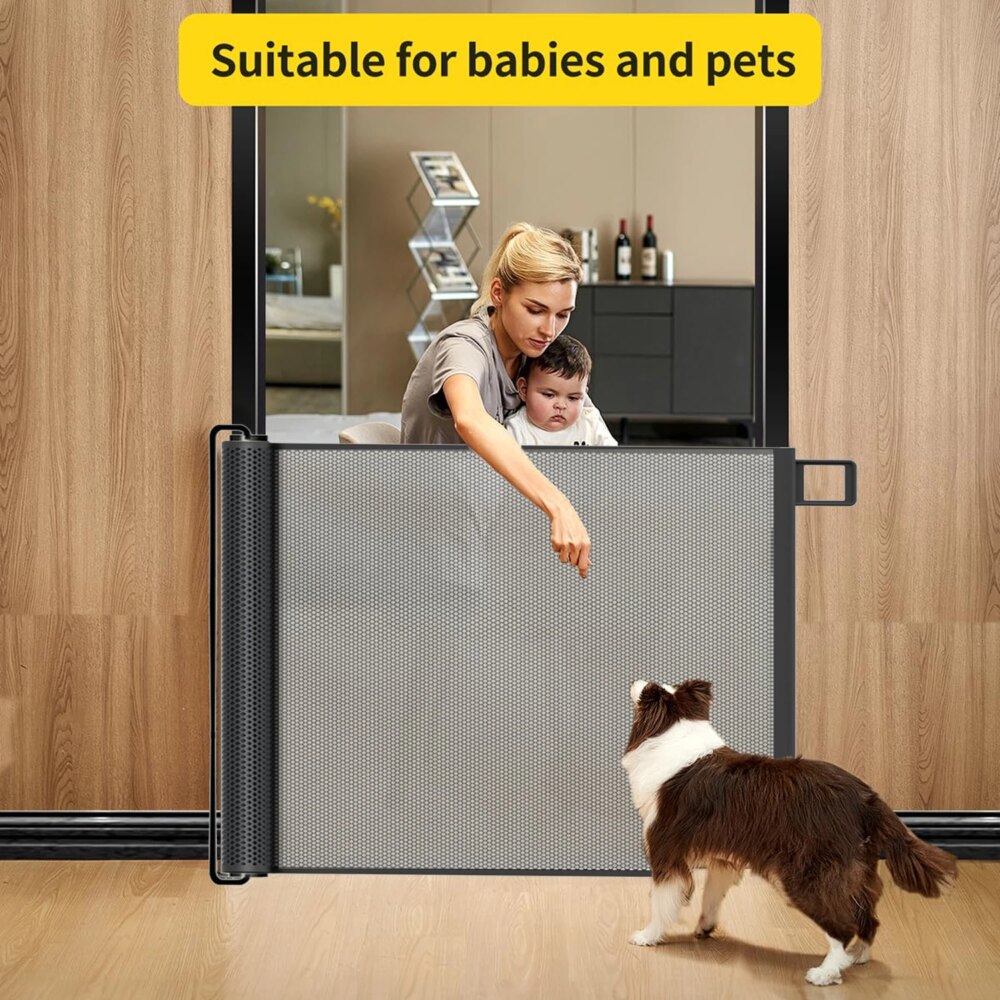 Retractable Pet Door Mesh Dog Fence Cat Fence Kitten Fence Suitable for Doorways, Stairs, Corridors Prevent Pet Vandalism