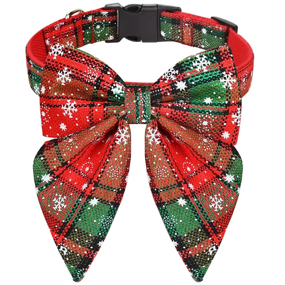 Christmas Dog Collar with Bow tie Christmas Classic Plaid Dog Collar Soft Durable Holiday Dog Collar for Small Medium Large Dog