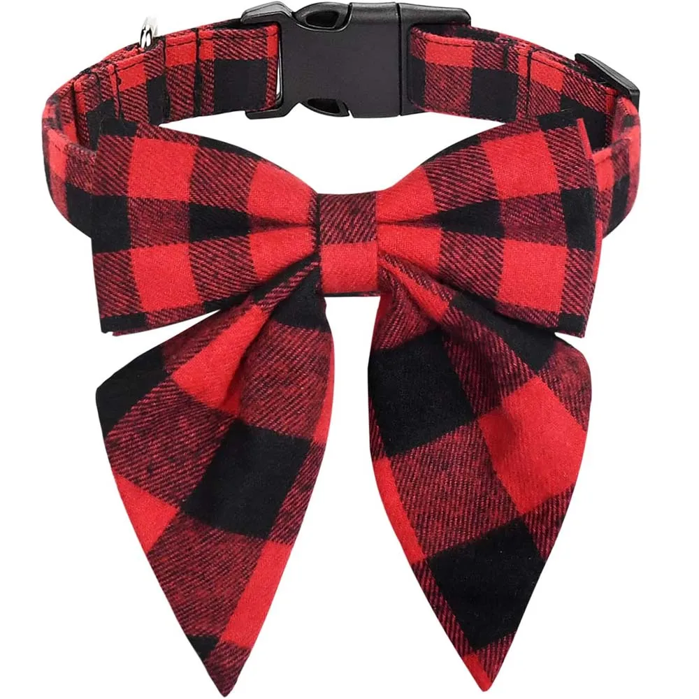 Christmas Dog Collar with Bow tie Christmas Classic Plaid Dog Collar Soft Durable Holiday Dog Collar for Small Medium Large Dog