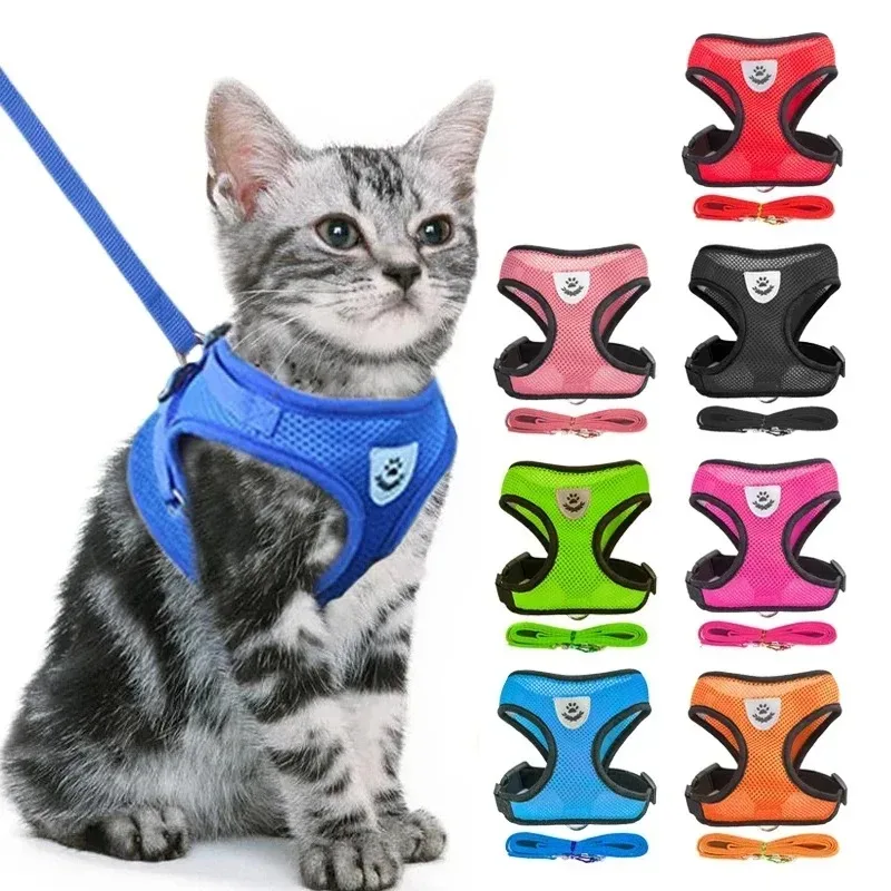 Adjustable Polyester Dog Harness Vest with Leash for Small to Medium Pets Cat Walking Collar with Mesh Material for Puppy Dogs