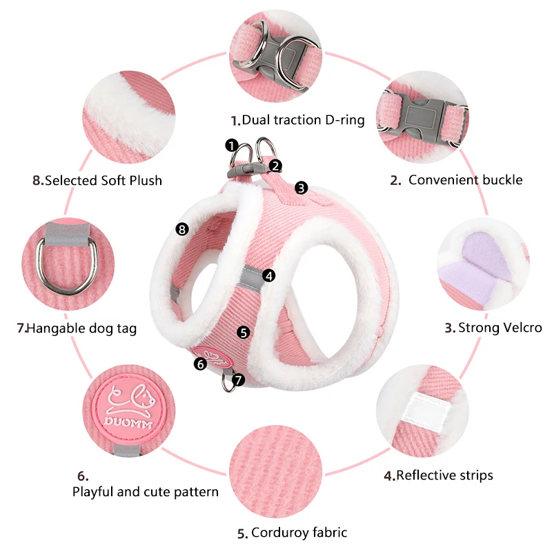 Autumn and Winter Warm Chihuahua Dog Harness with Fur, Pet Harness and Leash Set for Walking Dogs, Puppy Yorkies Mascotas Accessories - Image 3