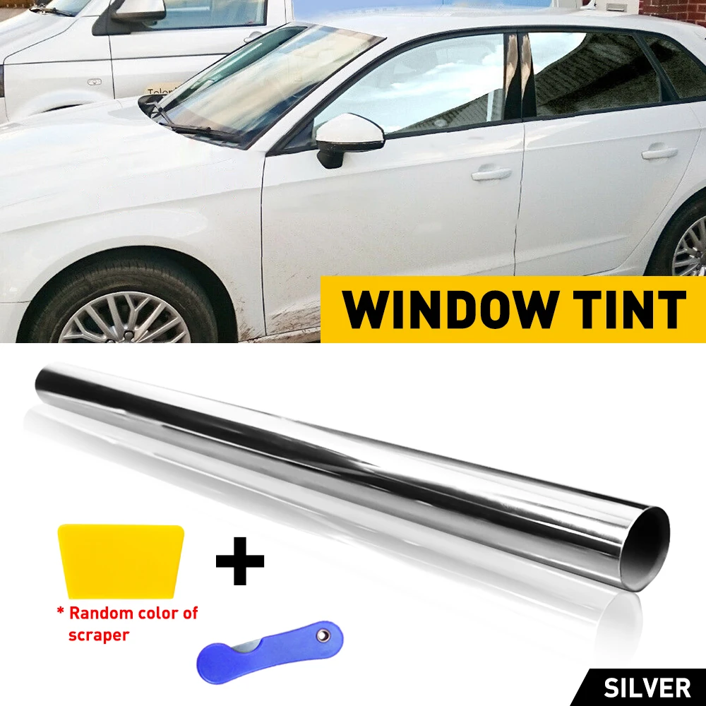 1Roll 20"x10FT Uncut Window Mirror Silver Chrome Tint Film 35% 50% Percent VLT Car Vehicle Windows Office Home Glass Universal