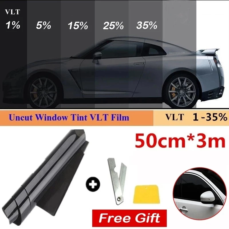 1 Roll 50cm X 3m 1/5/15/25/35 Percent VLT Window Tint Film Glass Sticker Sun Shade Film for Car UV Protector foils Sticker Film