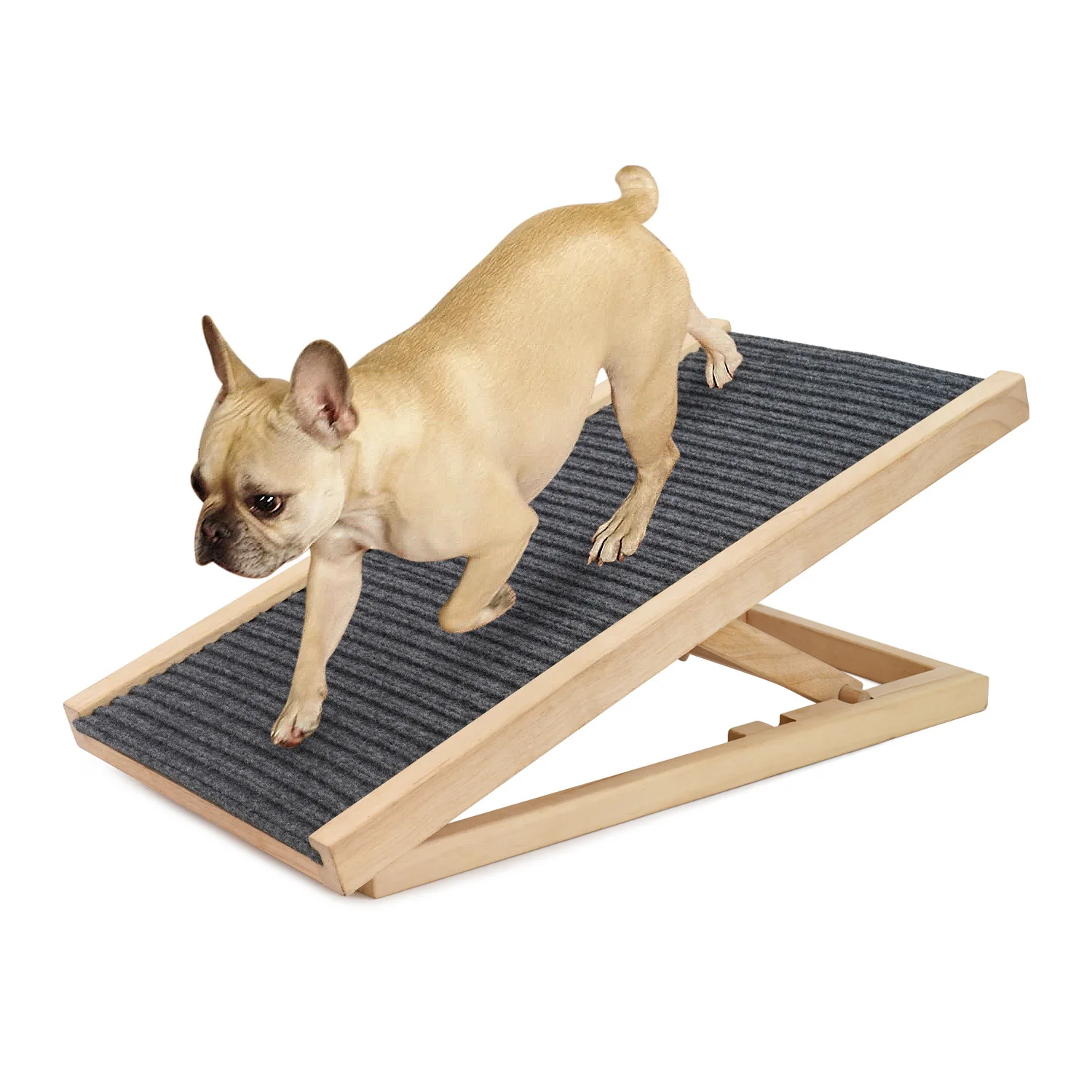 Wooden Dog Ramp 2 Levels Height Adjustable Folding Portable Pet Cat Ladder Non Slip for Indoor Sofa Dog Stairs