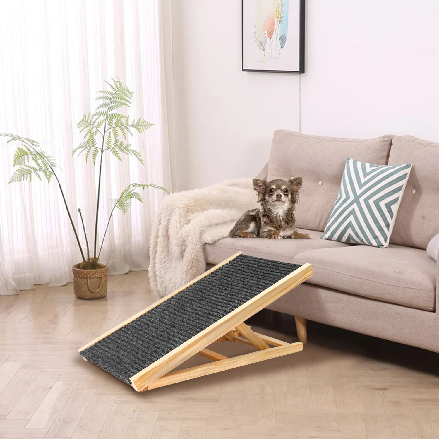 Wooden Dog Ramp 2 Levels Height Adjustable Folding Portable Pet Cat Ladder Non Slip for Indoor Sofa Dog Stairs - Image 6