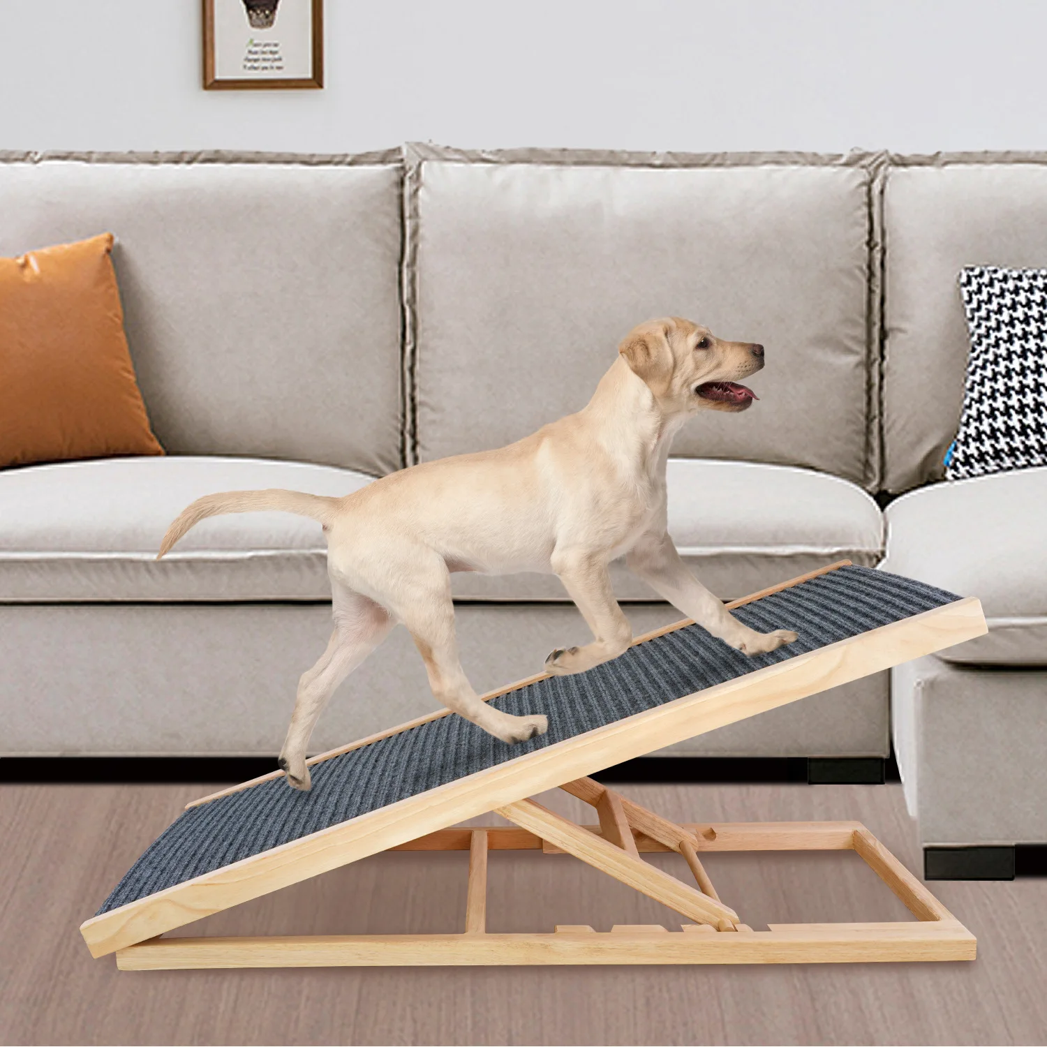 Wooden Dog Ramp 2 Levels Height Adjustable Folding Portable Pet Cat Ladder Non Slip for Indoor Sofa Dog Stairs - Image 5