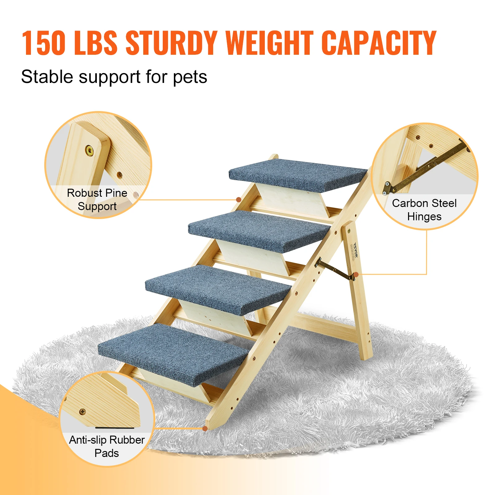 SucceBuy Wooden Pet Steps and Ramp Combo 2-in-1 Design Foldable Access for Beds Steps Structure for Pets of Small to Large Size - Image 4
