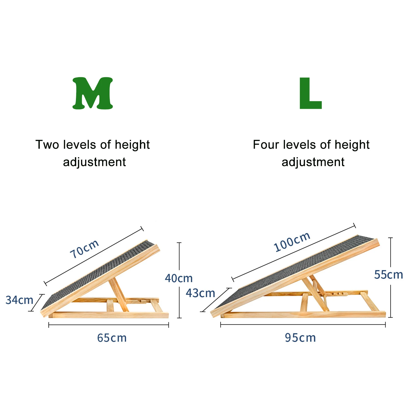 Adjustable Dog Ramp Pet Wooden Folding Dog & Cat Stair for Couch High Bed Non Slip Carpet Surface 2/4 Levels Height Adjustable - Image 6