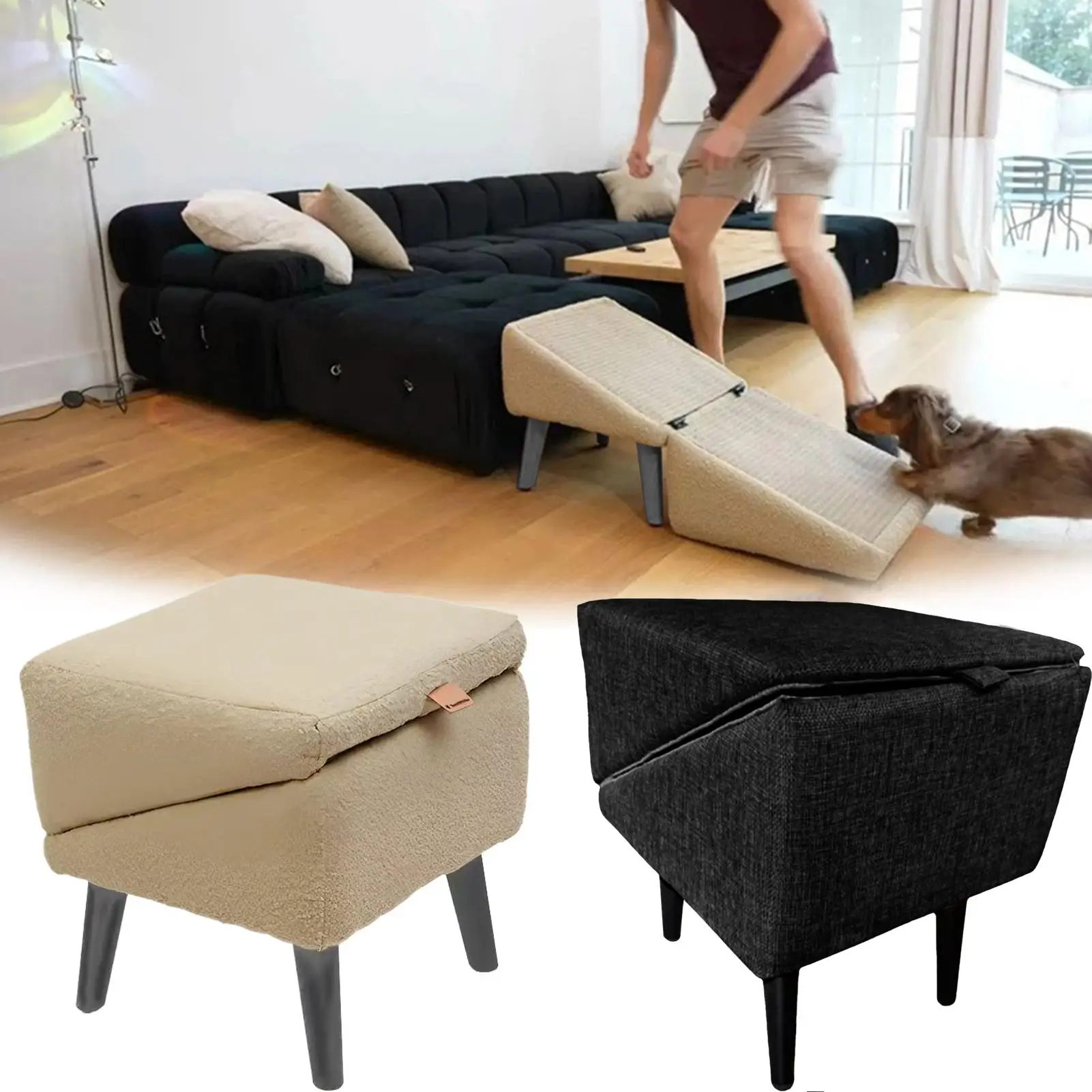 Dog Ramp for Bed Foldable Dog Vehicle Stairs Footrest Stool for Small Breed Animal Multifunctional Non-Slip Cat Vehicle Ramp