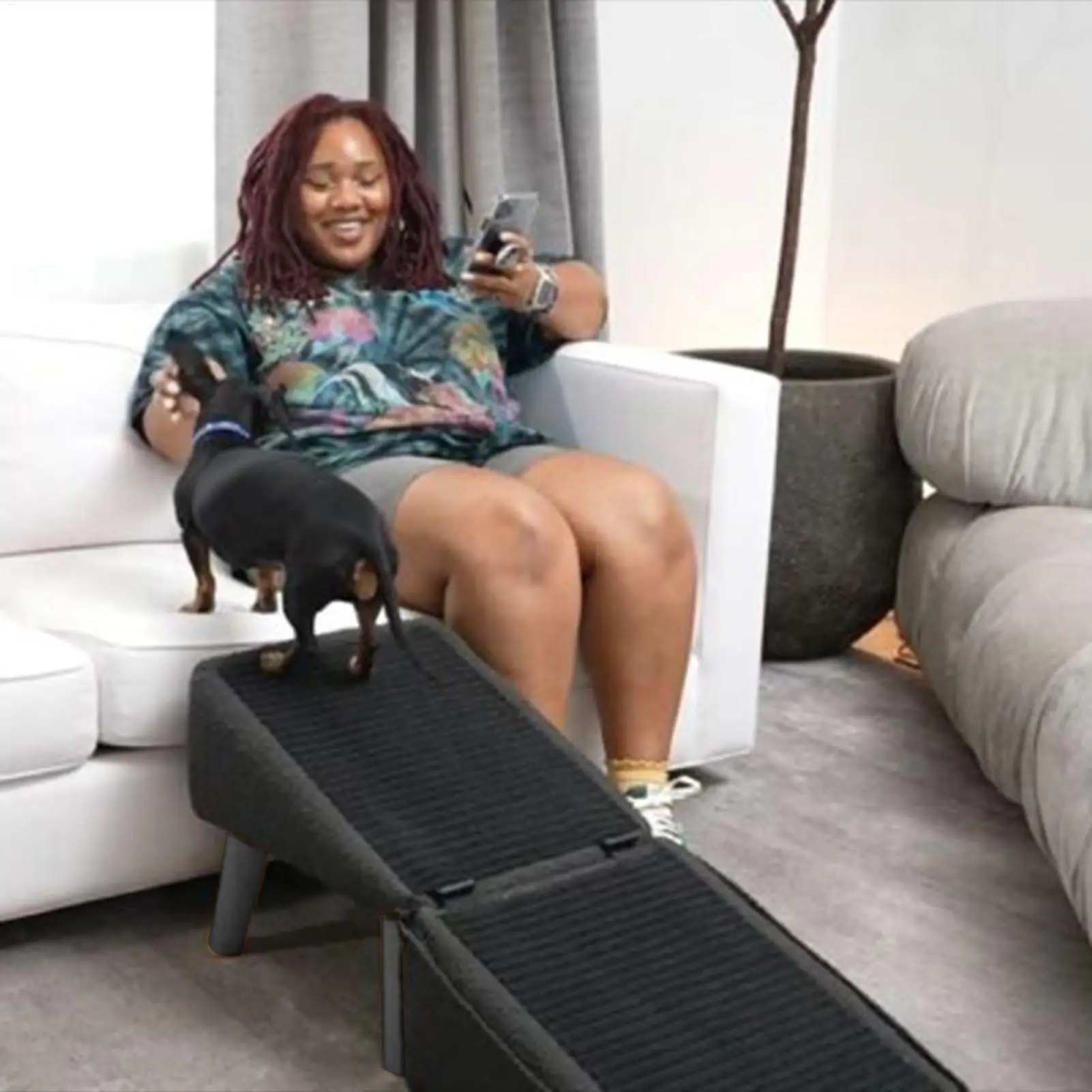 Dog Ramp for Bed Foldable Dog Vehicle Stairs Footrest Stool for Small Breed Animal Multifunctional Non-Slip Cat Vehicle Ramp - Image 5