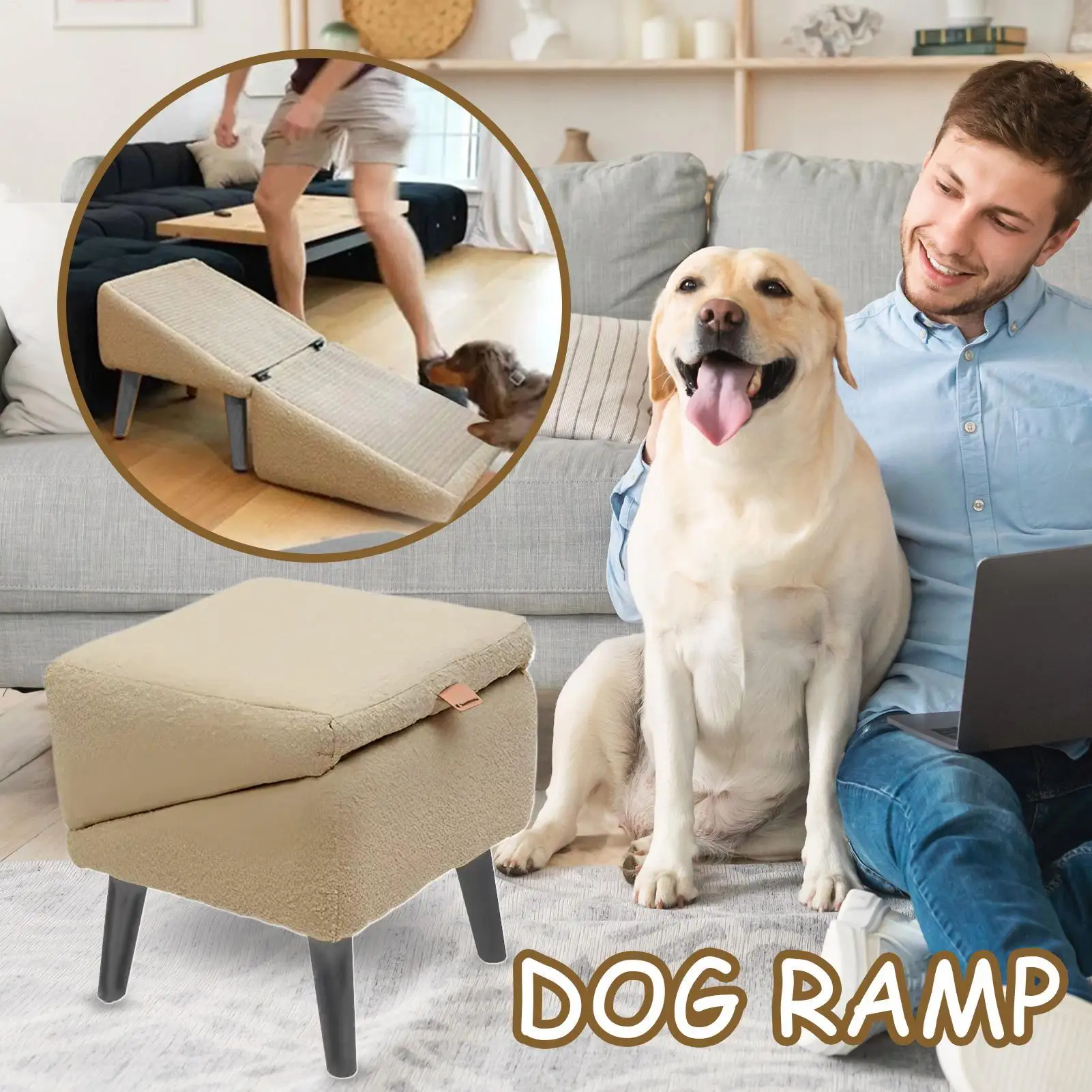 Dog Ramp for Bed Foldable Dog Vehicle Stairs Footrest Stool for Small Breed Animal Multifunctional Non-Slip Cat Vehicle Ramp - Image 2