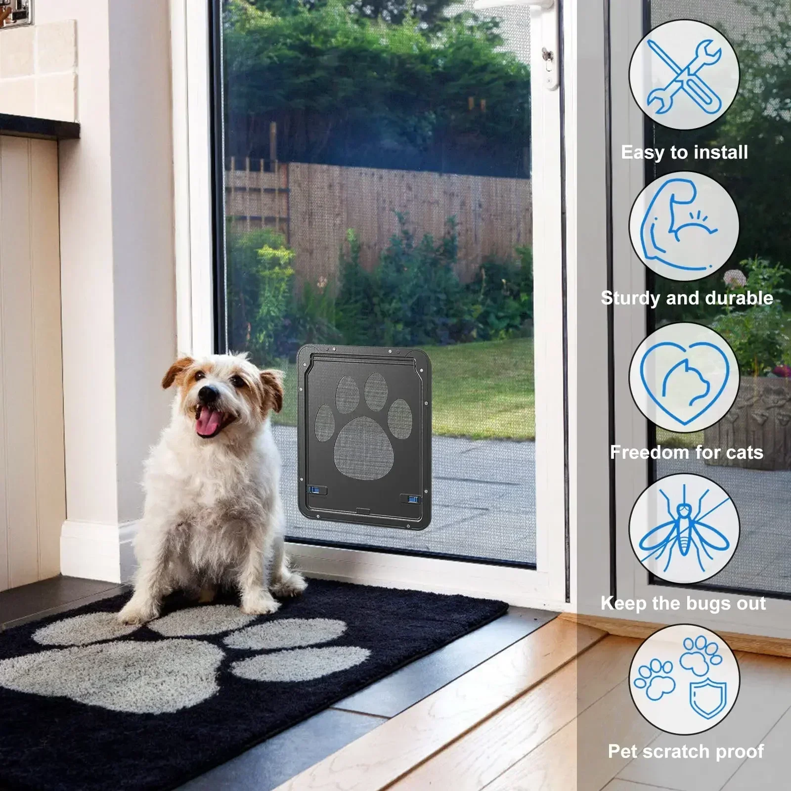 Pet Door New Safe Lockable Magnetic Screen Outdoor Dogs Cats Window Gate House Enter Freely Fashion Pretty Garden Easy Install - Image 6