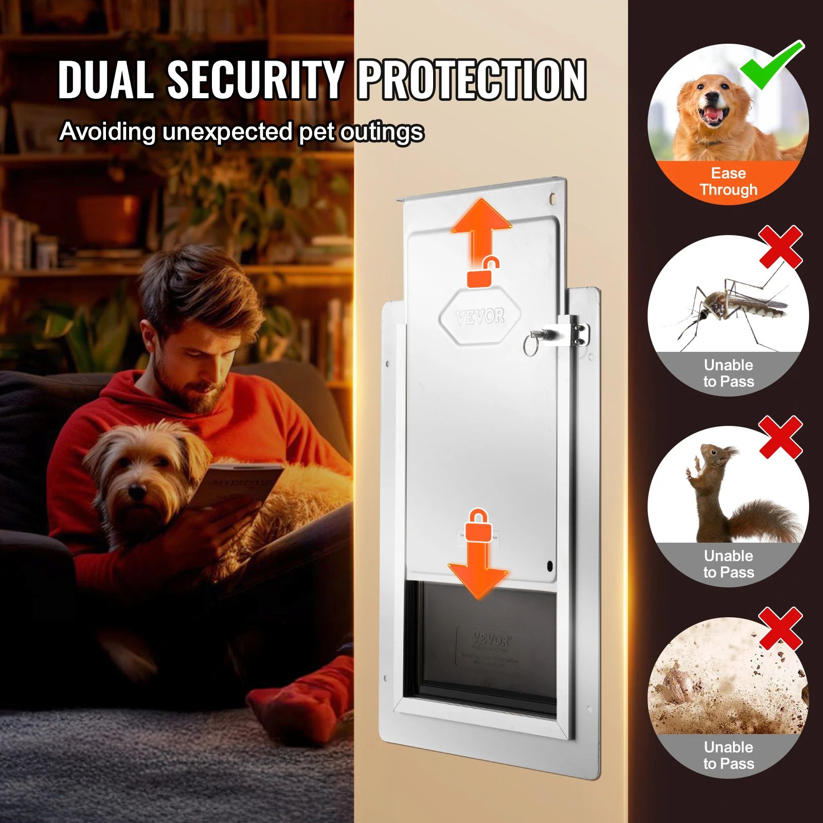 SucceBuy Pet Door Metal Frame with Lock and 3-Flap System Weatherproof Doggy Door Easy to Install in Interior or Exterior Walls - Image 6