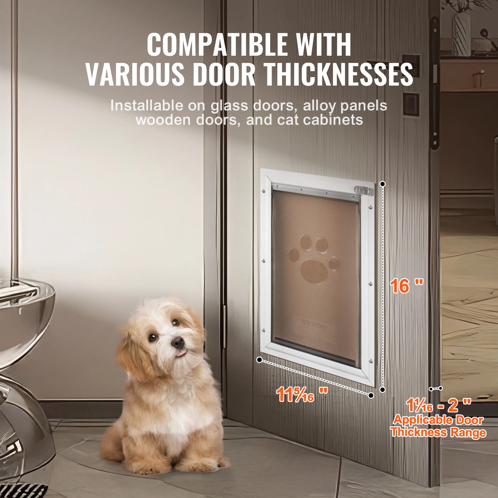 SucceBuy Pet Door Aluminum Frame with Lock and Flap System Weatherproof Doggy Door Easy to Install in Interior or Exterior Doors - Image 4