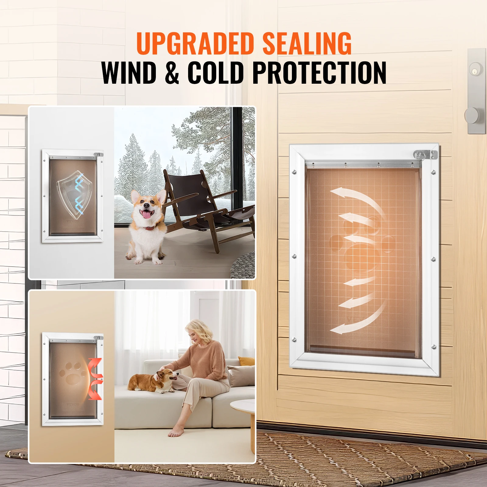 SucceBuy Pet Door Aluminum Frame with Lock and Flap System Weatherproof Doggy Door Easy to Install in Interior or Exterior Doors - Image 3