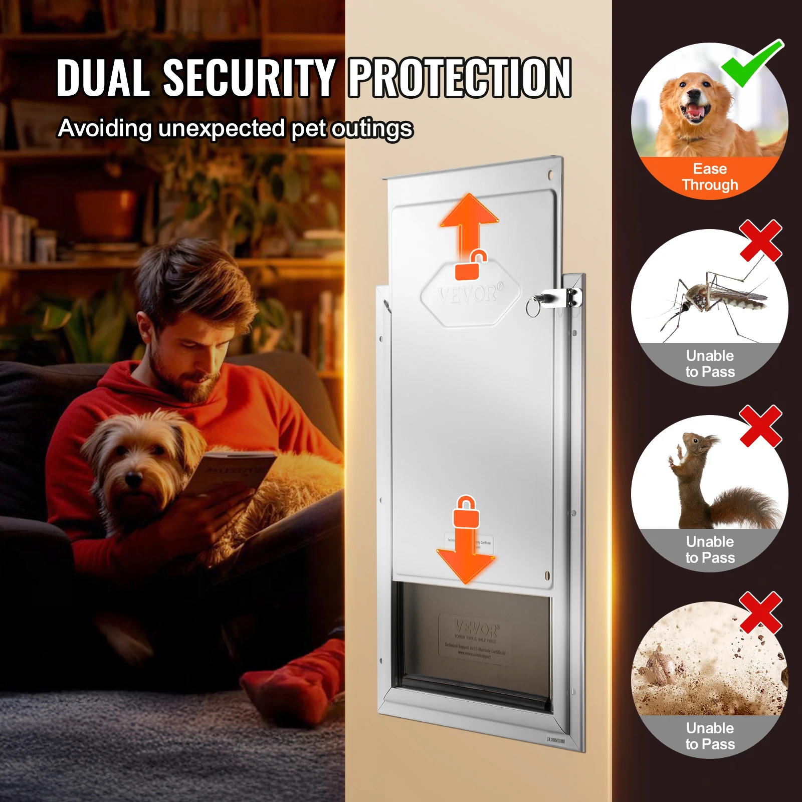 SucceBuy Pet Door Aluminum Frame with Lock and Flap System Weatherproof Doggy Door Easy to Install in Interior or Exterior Doors - Image 6