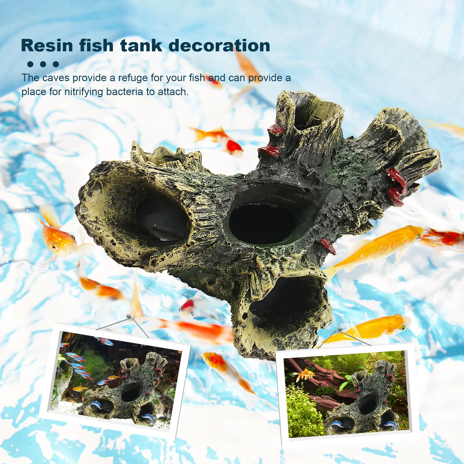 Aquarium Hollow Log Decor Multifunction Resin Fish Hiding Cave Non-toxic Aquarium Dead Wood Decoration for Fish Tank Aquarium - Image 4