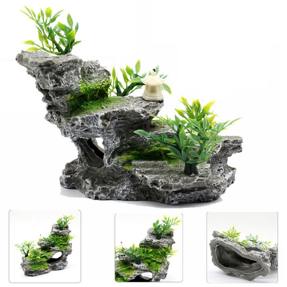 Aquarium Fish Tank Decor Rockery Mountain Stone Hiding Fish Cave Resin Ornaments - Image 4