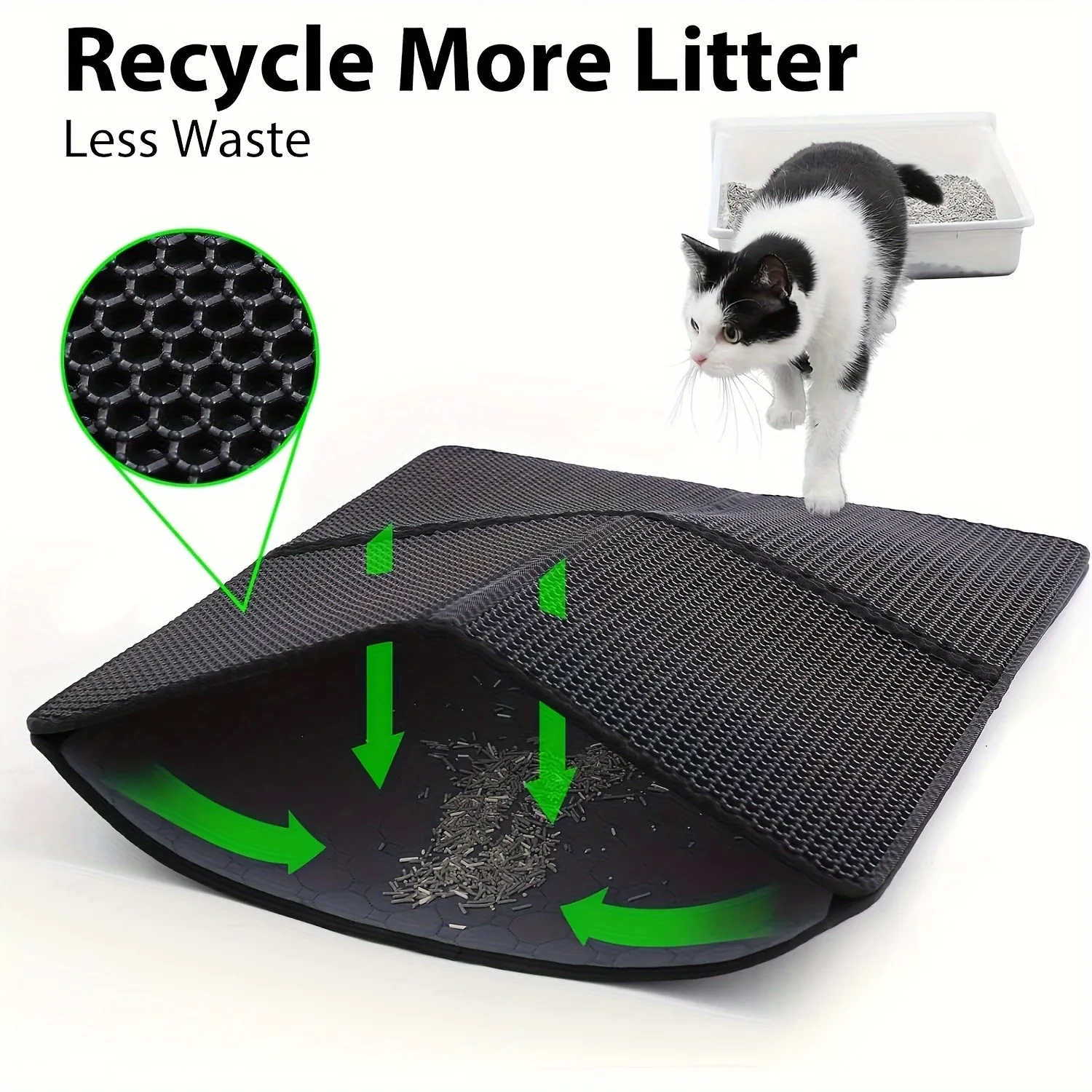 Cat Litter Mat Double Layer Waterproof Urine Proof Trapping Mat 1 Pack, Cat Litter Mat-24"X18" Large Litter BoxTrapping Mat - Image 2