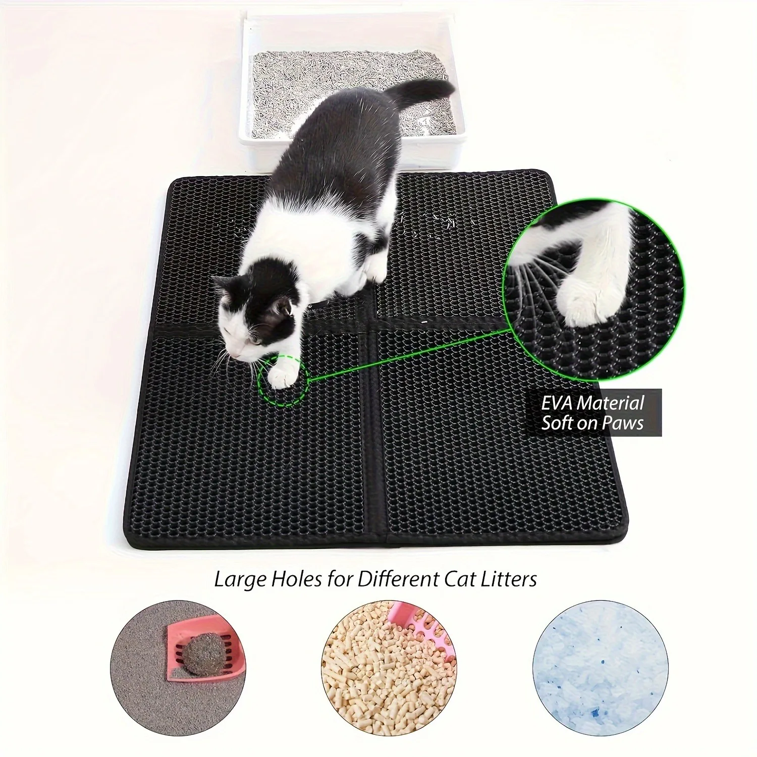 Cat Litter Mat Double Layer Waterproof Urine Proof Trapping Mat 1 Pack, Cat Litter Mat-24"X18" Large Litter BoxTrapping Mat - Image 3