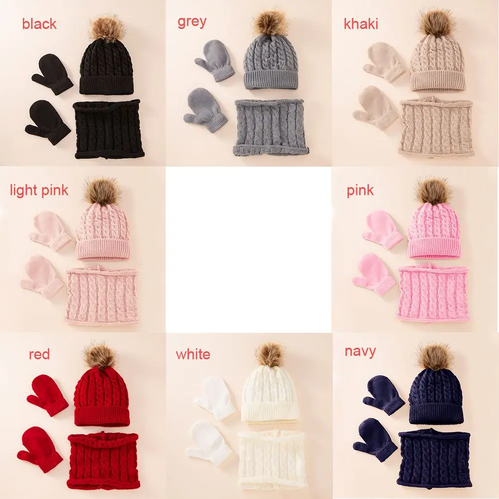 3pcs/set Kids Winter Hat Scarf Mittens Set Toddler Knitted Girls Children Neck Warmer Boys Warm Gloves 0-36 Months - Image 6