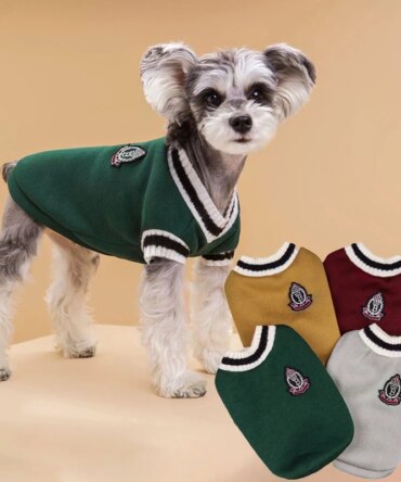 Winter Warm Pet Dog Sweater College Style V-neck Puppy Knitwear For Small Dogs Puppy Vest Clothes Kitty Jacket Outfits