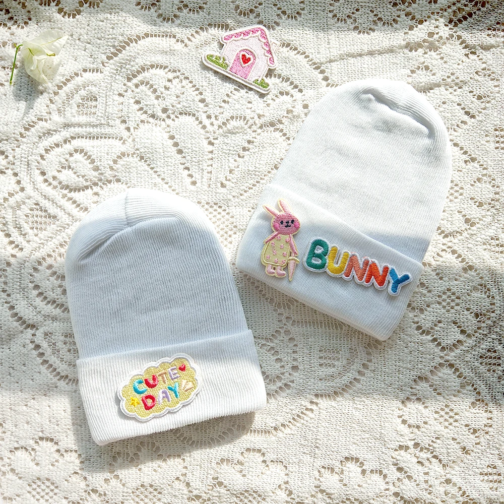 0-6Months Cute Cartoon Label Hat Newborn Knitted Beanie Hats Toddler Crochet Warm Hat Baby White Knit Hat Bonnet Baby Cloth Item - Image 6
