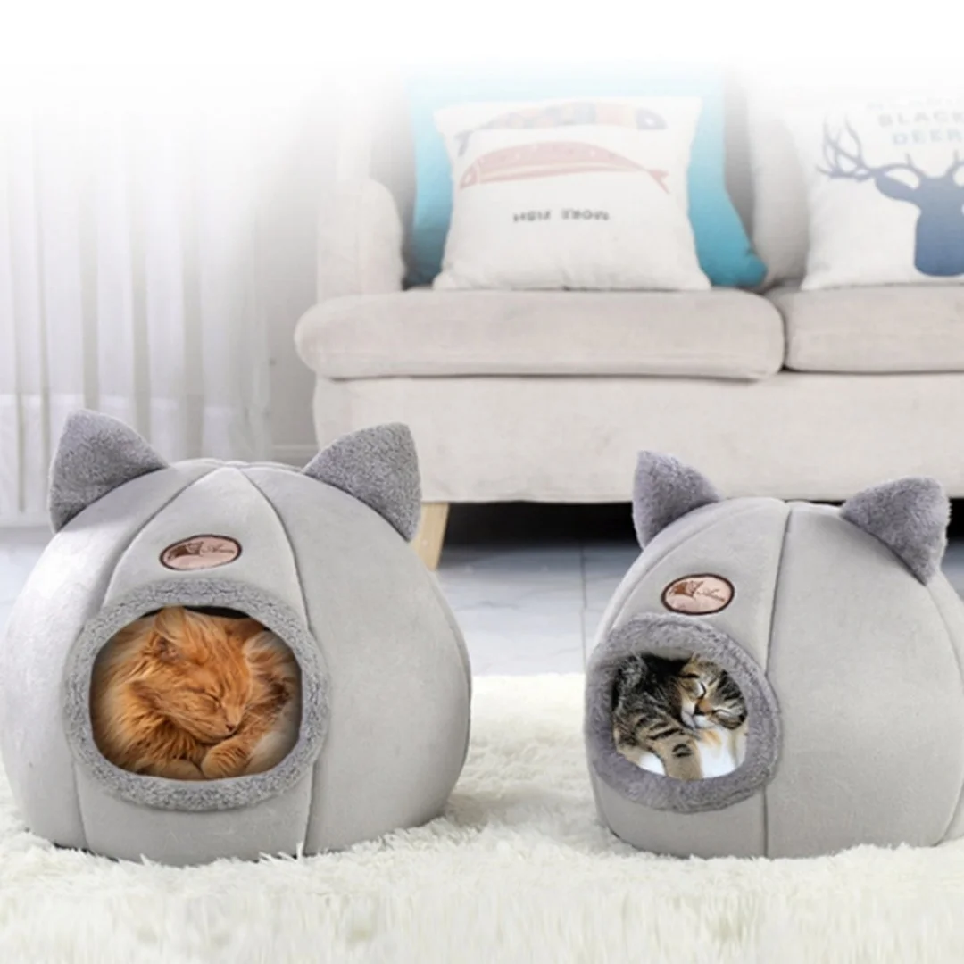 Pet bed with cat ears cat bed for small medium large cats Keep warm in winter Comfortable and soft Machine washable - Image 2