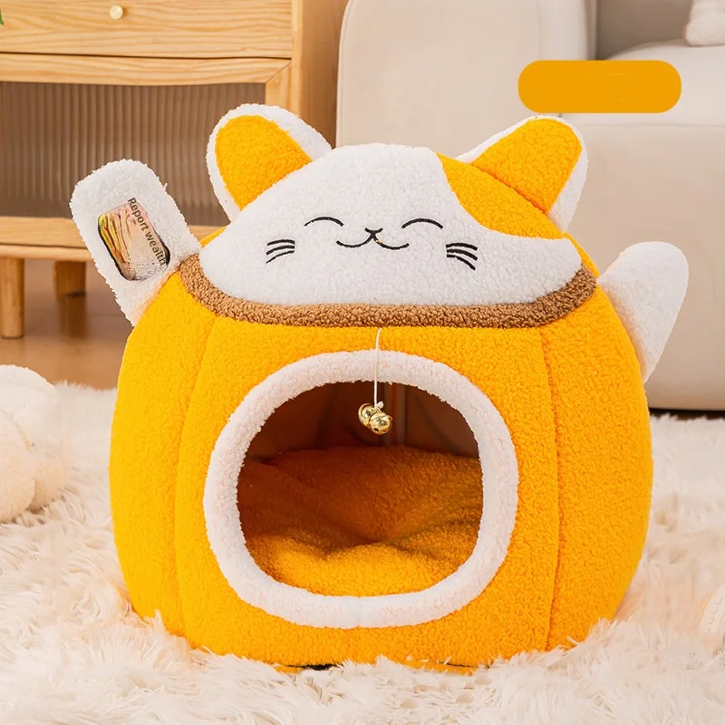 Lucky Fortune Cat Pet Bed - Winter Warm Semi-Open Fleece Round Bed for Cats & Dogs | Cozy Lucky Pet House, Soft Cushioned Kennel - Image 6