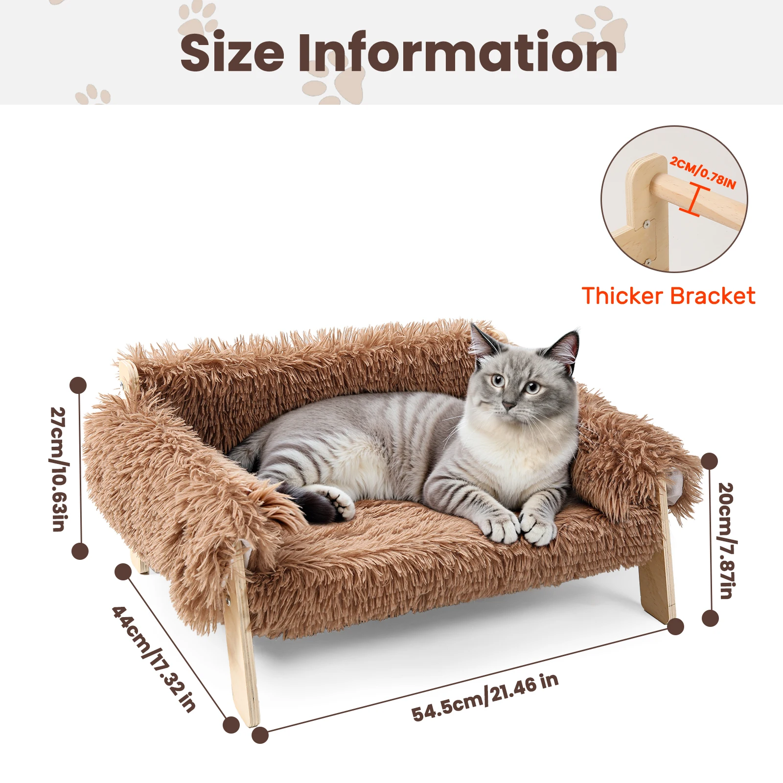 Large Cat Bed Sturdy Wooden Leg Raised Plush Cat Sofa Bed Kitten Bed for Indoor Cats - Soft Cat Couch - Image 2