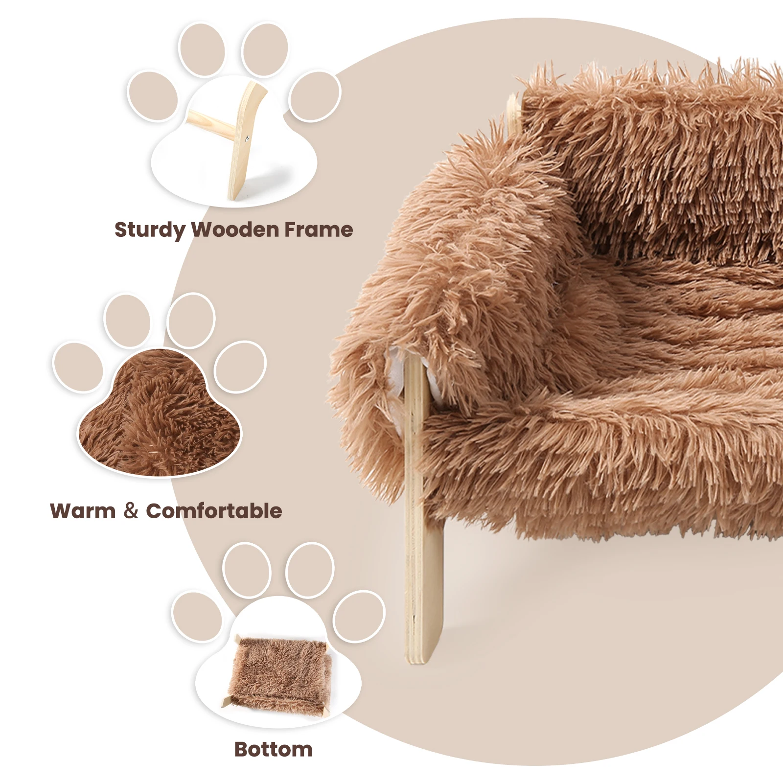 Large Cat Bed Sturdy Wooden Leg Raised Plush Cat Sofa Bed Kitten Bed for Indoor Cats - Soft Cat Couch - Image 5