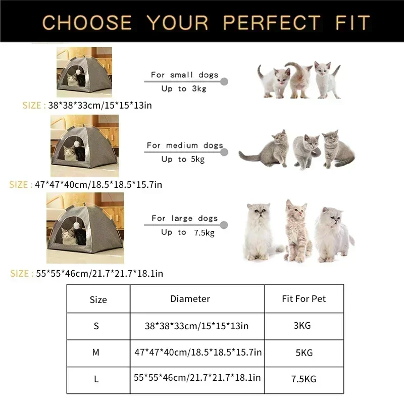 Pet Tent Bed Removable Cat Sofa Basket Canvas Semi-enclosed Cat House Dog Cave Hut Cat Sleeping Bed for Room Decor Pet Supplies - Image 6