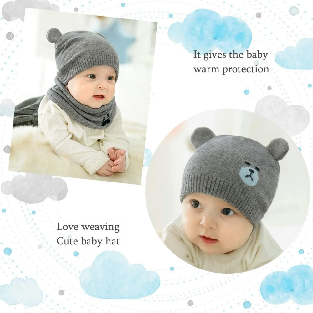 Baby Boy Girl Cute Winter Hats Scarfs Set,Toddler Warm Beanie Hat, Knit Soft Cotton Caps Scarves for Infant Kids 6-36 Months - Image 3